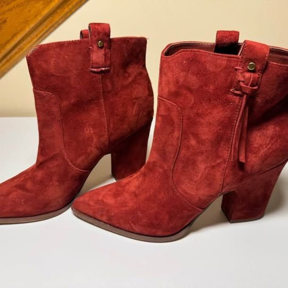 Sam Edelman Red Suede Ankle Boots Size 9